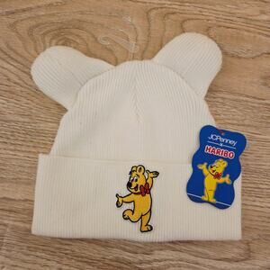 NEW JCPenney x HARIBO Kids Beanie White With Bear Ears & Goldbear Patch One Size